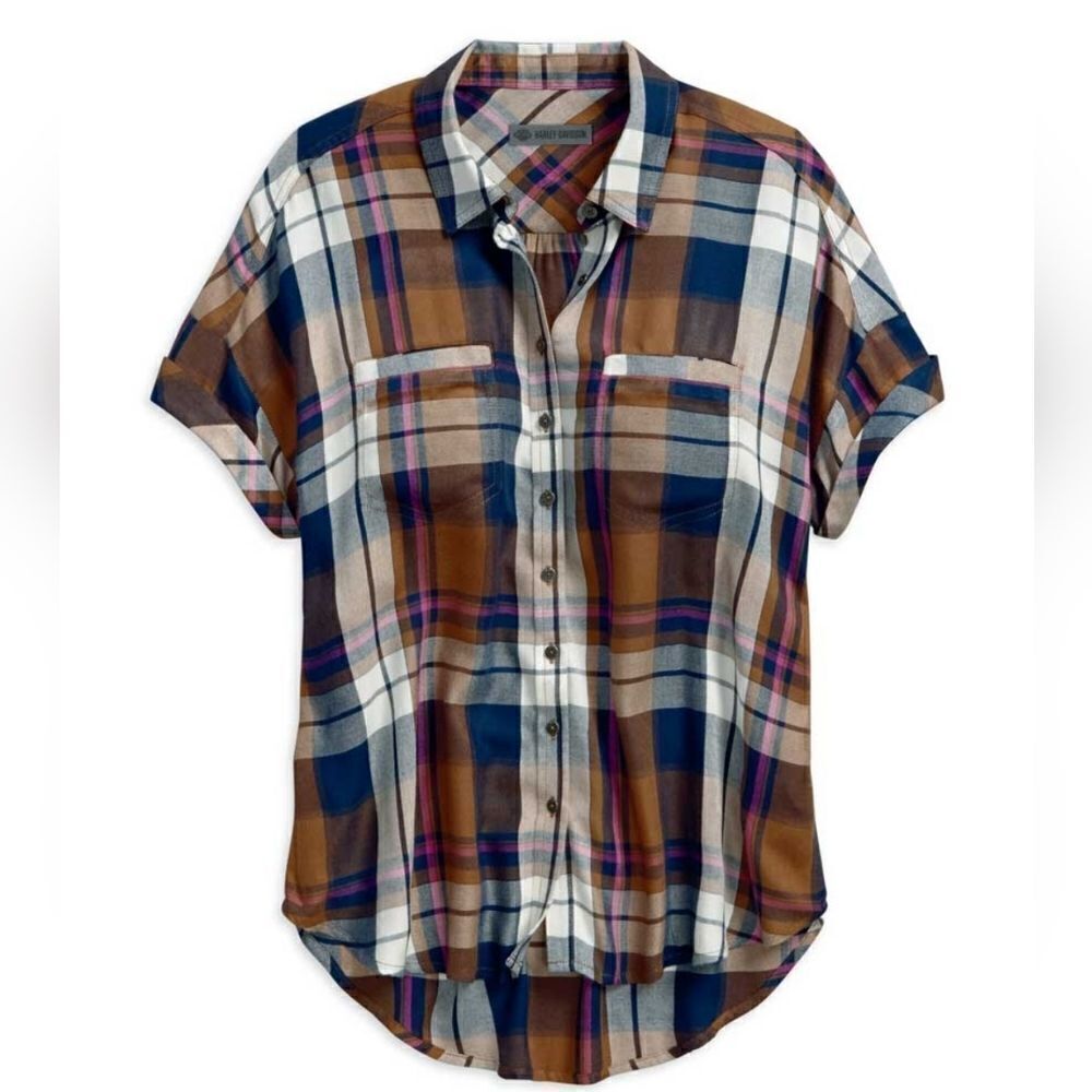 Harley-Davidson® Women's Rayon Short Sleeve Plaid Woven Shirt